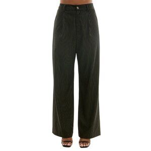 NWT Alex & Sophia Striped Wide-Leg Pleated Pinestripe Pants Black / Gold L